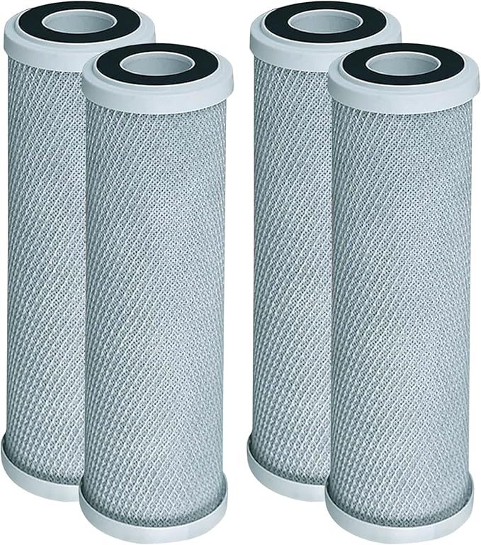 CFS – 4 Pack Radial Flow Carbon Water Filter Cartridges Compatible with CB3, GE FXUVC, FXULC, CBC-10 Models – Removes Bad Taste – Whole House Replacement Filter Cartridge – 0.5 Micron – 10" x 2.5"
