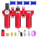 TAILONZ PNEUMATIC 0-150PSI 1/2 Inch NPT Aluminum Alloy Industrial Grade Three Stage Air Drying System, Particulate Filter, Coalescing Filter, Desiccant Dryer and Air Regulator (Manual Drainage)