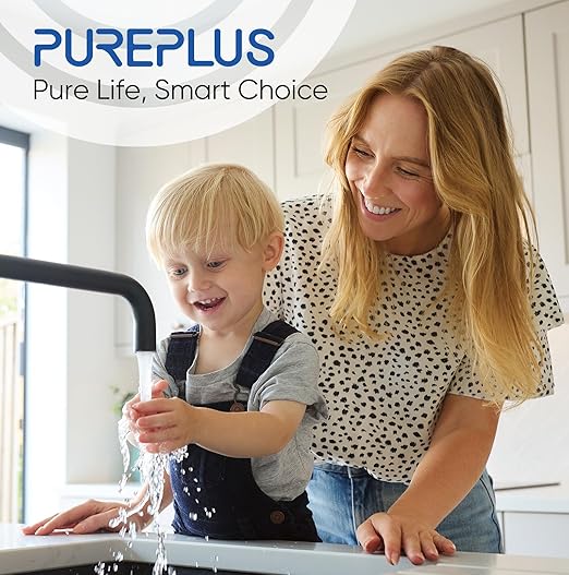 PUREPLUS 2-Stage Whole House Water Filtration System, Reduces Chlorine, Odor, Heavy Metals & Rust, 10"x4.5" Housing, 1" Inlet/Outlet, PP Grooved Sediment & KDF Carbon Filters, Pressure Gauges Included