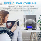 Pure Enrichment PureZone Air Purifier for Bedroom & Living Room, 4-Stage Filtration & UV-C Light, H13 HEPA Filter Helps Remove Bacteria, Pet Hair Dander, Allergens, Germs, Smoke, Dust (Gray)