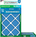 Filterbuy 18x30x1 Air Filter MERV 13 Optimal Smoke & Allergy Defense (2-Pack), Electrostatic Pleated HVAC AC Furnace Filters Replacement, Made in USA (Actual Size: 17.75 x 29.75 x 0.75)