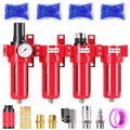 TAILONZ PNEUMATIC 1/2 Inch NPT 0-150 PSI Red Industrial Grade 4 Stage Air Drying System, Double Particulate Filter, Coalescing Filte,Desiccant Dryer and Air Regulator Manual Drainage