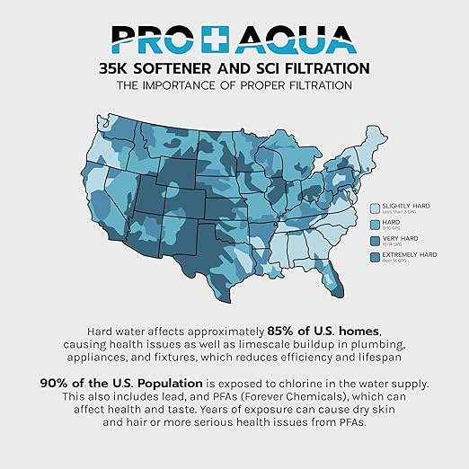 PRO+AQUA PRO-SCI-S35E Whole House Water Filter & Softener Bundle | 35,000 Grain Capacity, Removes Chlorine, Sediment, VOCs, Calcium, Magnesium, & More | Perfect for 2–3 bathrooms | Premium Durability