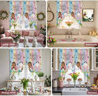 Swag Curtain Valances for Kitchen Windows,Happy Easter Rabbit Butt Egg on Daisy Leaf Short Rod Pocket Window Valance,Bufferfly on Wood Barn Swag Topper for Bedroom Living Room,2 Panels 36x63in