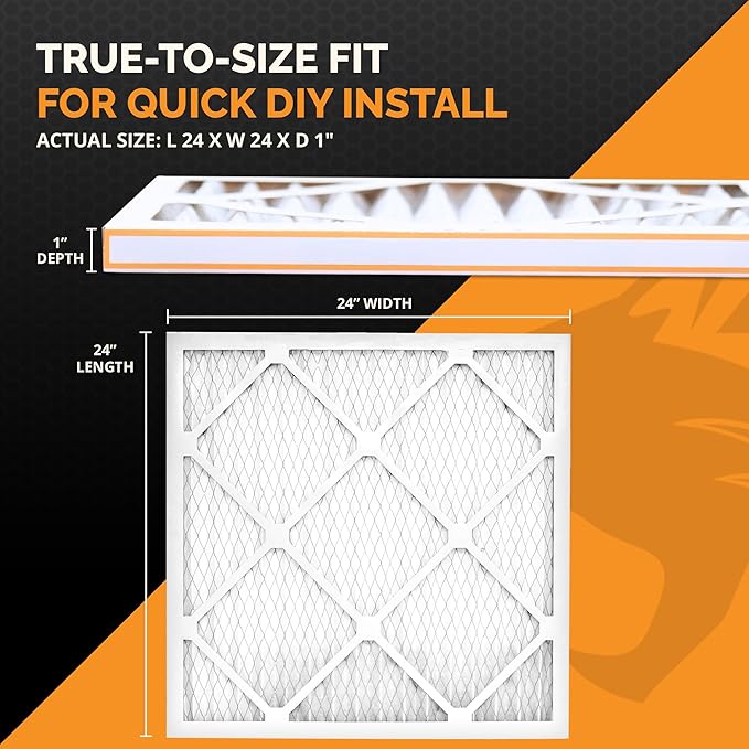 Tiger Tough 24x24x1 Air Filter MERV 8 MPR 600-800, High-Performance Pleated HVAC AC Furnace Filter Replacement for Home, 6-Pack