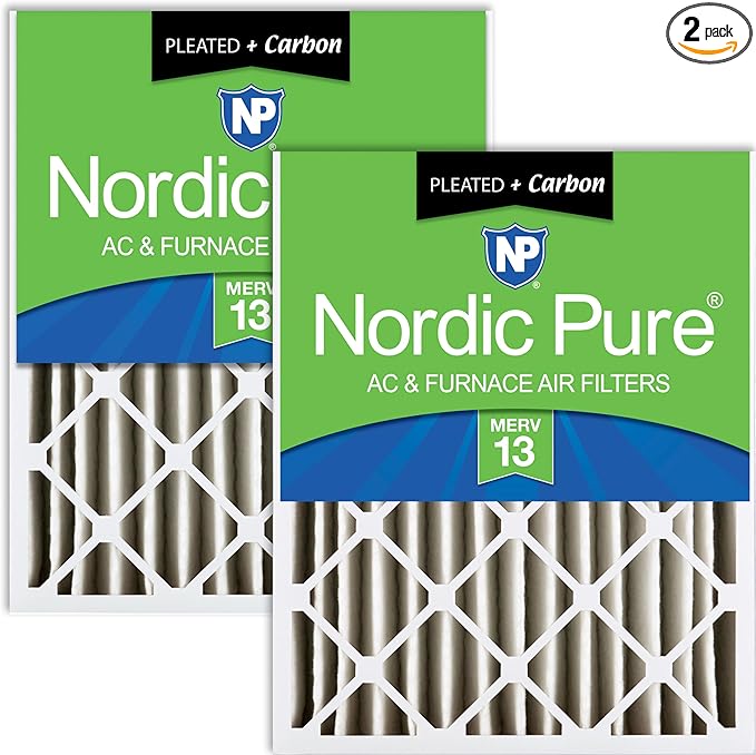 Nordic Pure 16x24x4 (Actual Size: 15 3/8 x 23 3/8 x 3 5/8) Pleated Air Filters MERV 13 Plus Carbon 2 Pack