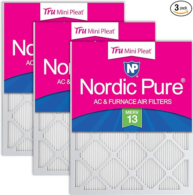 Nordic Pure 16x20x1 (Actual Size: 15 1/2 x 19 1/2 x 3/4) Tru Mini Pleat MERV 13 AC Furnace Air Filters – 2.5X More Media for Longer-Lasting, High-Efficiency Filtration - 3 Pack
