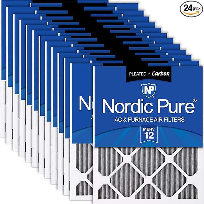 Nordic Pure 18x20x1 (Actual Size: 17 1/2 x 19 1/2 x 3/4) Furnace Air Filters MERV 12 Pleated Plus Carbon 24 Pack