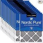 Nordic Pure 14x20x1 (Actual Size: 13 1/2 x 19 1/2 x 3/4) Furnace Air Filters MERV 12 Pleated Plus Carbon 24 Pack