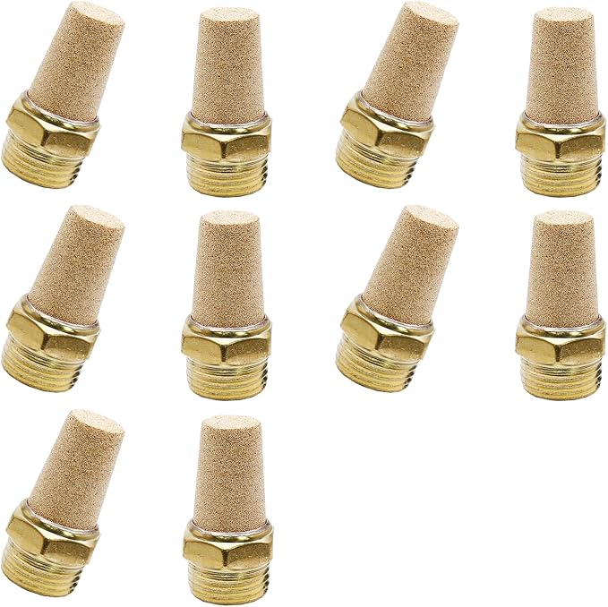 Zorfeter 10pcs Pneumatic Brass Exhaust Muffler Filter, 1/4" NPT Male Thread Hex Sintered Silencer Air Line Fitting