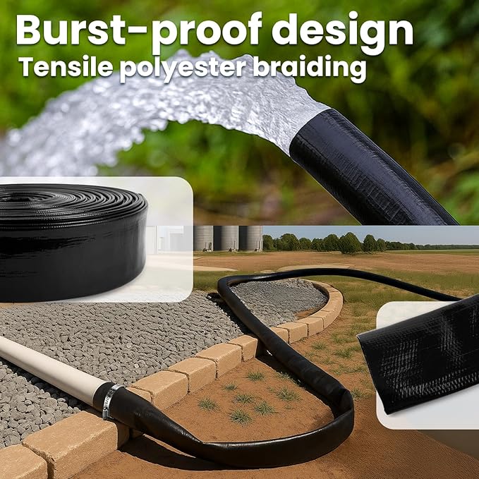 XtremepowerUS Backwash Hose Extra Heavy-Duty Pool Drain Hose 2" x 100 ft – 47 MIL Thickness Drain Hose with Clamp for Filter Pump or Sump Discharge