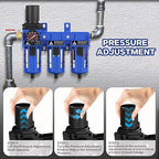 1/2" NPT Three Stage Air Drying System, 5 &0.5 &0.01 Micron Filter Cartridge,Semi-Auto Drain,Air Dryer System Air Compressor Filter Dryer, Metal Bracket-Blue
