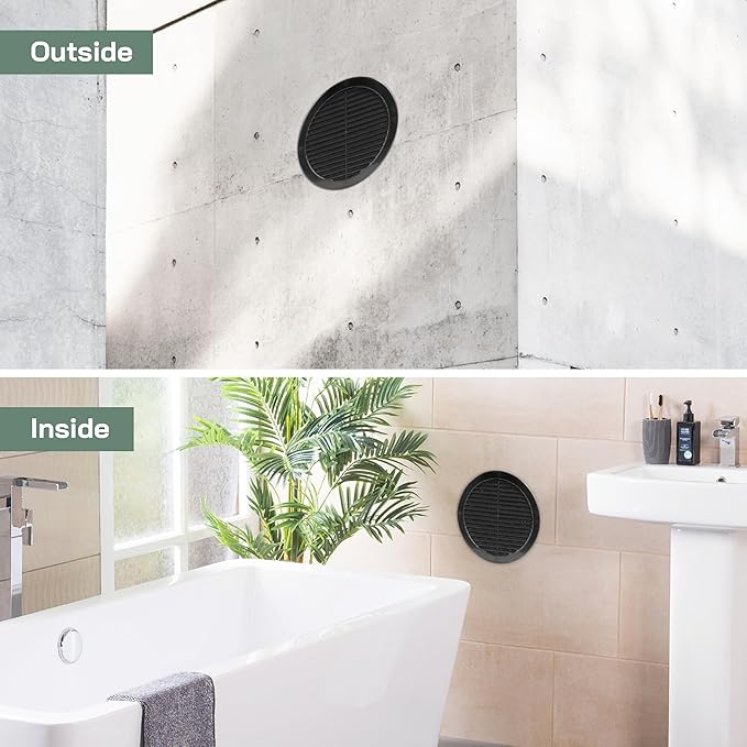 Vent Systems 8" Inch (Opening Dimensions) Black Soffit Vent Cover - Plastic Return Air Vent Cover - Round Ventilation Grille with Mesh Screen - HVAC Register Louver for Bathroom, Home, Kitchen