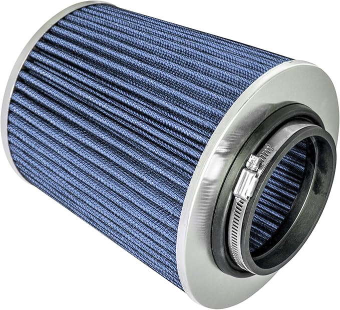 Mortar Aftermarket Auto Air Filter Replacement - Car Enthusiast Class Universal Cold Air Intake Gulps in More Air for More Engine Power & Passionate Induction Sound, 3.25 In, Blue