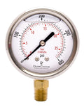 2-1/2" Oil Filled Pressure Gauge - Stainless Steel Case, Brass, 1/4" NPT, Lower Mount Connection, 0-400PSI