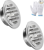 Stainless Steel Soffit Vents 4 Inch, HG Power Round Vent Cover with Screen Mesh, Louver Air Vent Hood for Wall, Ceiling Mount, Bathroom, Garage, Attic Ventilation, 2-Pack, Silver