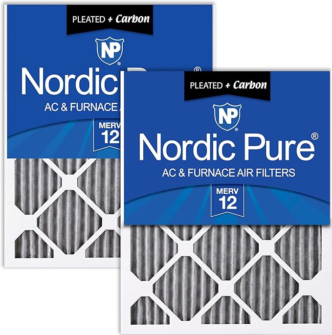 Nordic Pure 20x20x1 (Actual Size: 19 1/2 x 19 1/2 x 3/4) Furnace Air Filters MERV 12 Pleated Plus Carbon 2 Pack