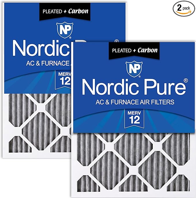 Nordic Pure 24x30x1 (Actual Size: 23 1/2 x 29 1/2 x 3/4) Furnace Air Filters MERV 12 Pleated Plus Carbon 2 Pack