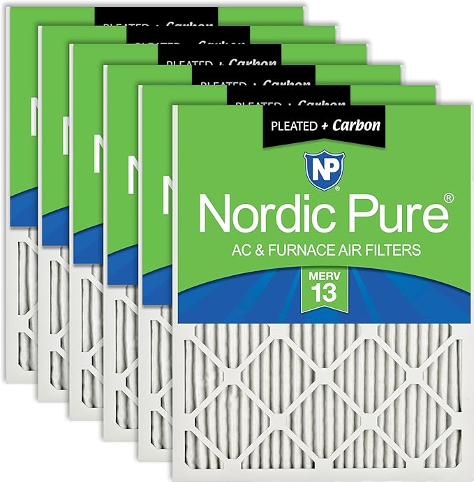 Nordic Pure 12x24x1 (Actual Size: 11 1/2 x 23 1/2 x 3/4) Pleated Air Filters MERV 13 Plus Carbon 6 Pack