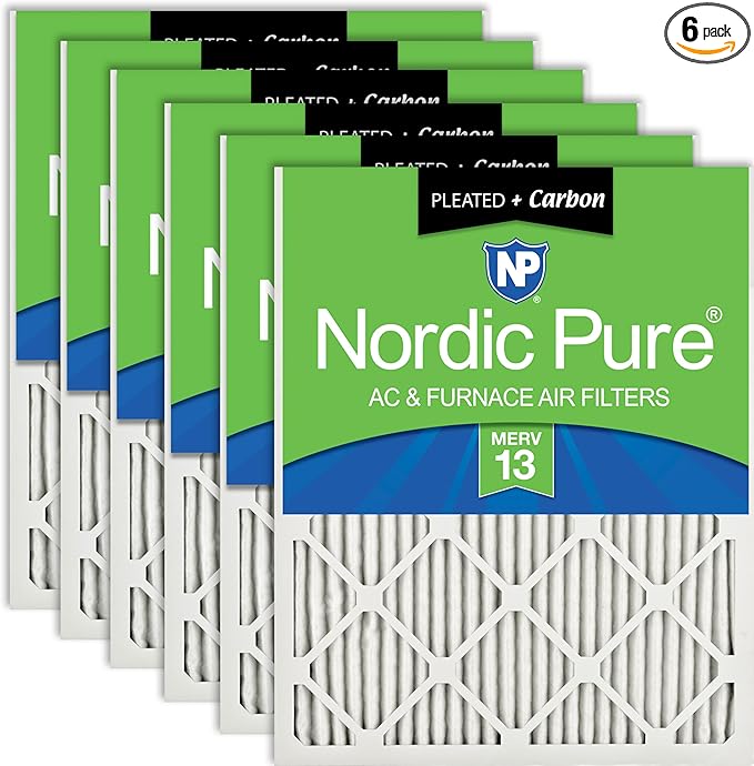 Nordic Pure 18x20x1 (Actual Size: 17 1/2 x 19 1/2 x 3/4) Pleated Air Filters MERV 13 Plus Carbon 6 Pack