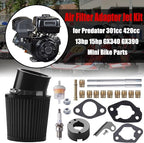 Air Filter Adapter Jet Kit for Predator 301cc 420cc 11hp 13hp 15hp GX340 GX390 389cc Stage 1 Mini Bike Parts Go Kart Golf Cart Lawnmower Water Pump Pressure Washer Generator OHV Engine (Black)