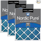 Nordic Pure 12x25x1 (Actual Size: 11 3/4 x 24 3/4 x 3/4) Pleated Air Filters MERV 7 Plus Carbon 3 Pack