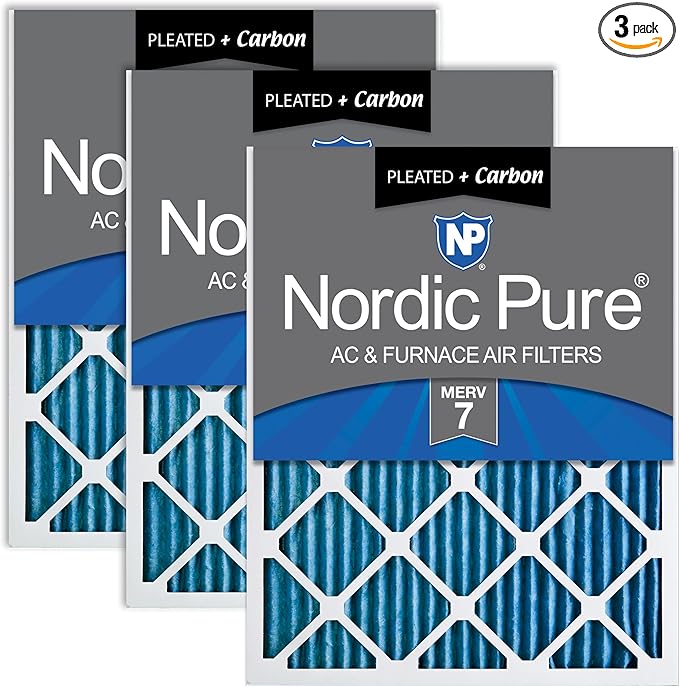 Nordic Pure 20x30x1 (Actual Size: 19 5/8 x 29 5/8 x 3/4) Pleated Air Filters MERV 7 Plus Carbon 3 Pack
