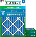 Filterbuy 15x20x2 Air Filter MERV 13 Optimal Smoke & Allergy Defense (3-Pack), Electrostatic Pleated HVAC AC Furnace Filters Replacement, Made in USA (Actual Size: 14.50 x 19.50 x 1.75)