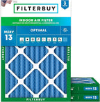 Filterbuy 20x22x2 Air Filter MERV 13 Optimal Smoke & Allergy Defense (3-Pack), Electrostatic Pleated HVAC AC Furnace Filters Replacement, Made in USA (Actual Size: 19.50 x 21.50 x 1.75)