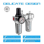NANPU 1/2" NPT Air Filter Pressure Regulator Lubricator Dryer Gauge Kit Water/Oil Trap Separator 3 in 1 Twin Unit