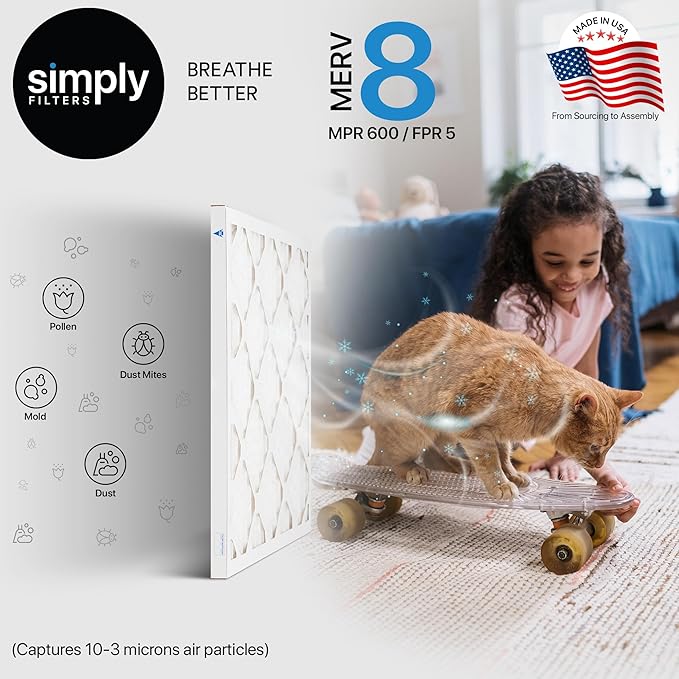 Simply 18x21x1 Air Filter, Merv 8, 6 Pack, For Home AC Furnace & HVAC (Actual Size: 17.75"x20.75"x0.75") DUST, Pet, & Allergy Control