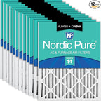 Nordic Pure 20x20x2 (Actual Size: 19 1/2 x 19 1/2 x 1 3/4) Pleated Air Filters MERV 14 Plus Carbon 12 Pack