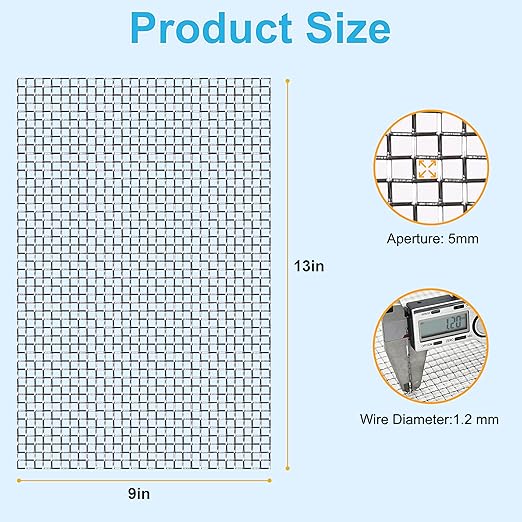 2 Pcs 13x9 (33cmx23cm) 5 Mesh 304 Stainless Steel Wire Mesh Sheet, Rustproof Metal Mesh Sheet Screen for DIY Crafts, Vent Covers, Garden Fencing, Window Protection & Industrial Filters