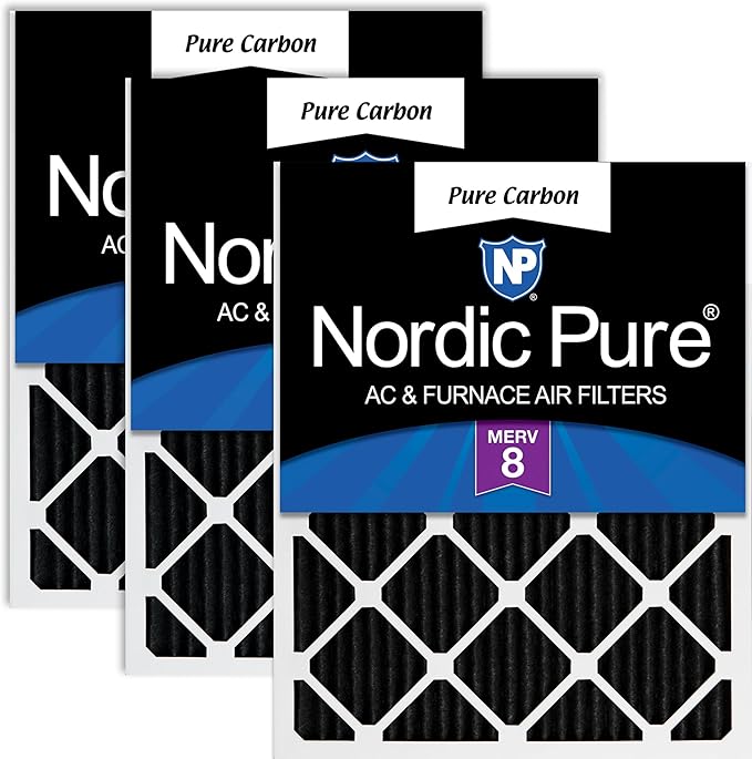 Nordic Pure 12x12x1 (Actual Size: 11 3/4 x 11 3/4 x 3/4) Pure Carbon Pleated Odor Reduction Furnace Air Filters 3 Pack