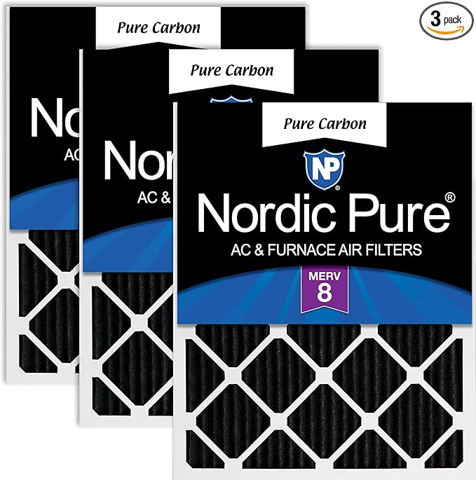 Nordic Pure 12x20x1 (Actual Size: 11 1/2 x 19 1/2 x 3/4) Pure Carbon Pleated Odor Reduction Furnace Air Filters 3 Pack