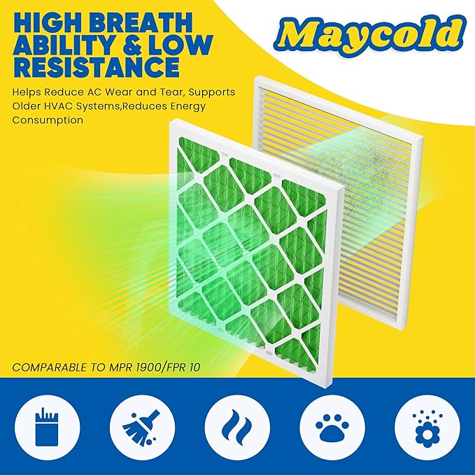 Maycold 20x22x1 MERV 13 Furnace Air Filter (6-Pack), High-Performance HVAC AC Filters for Home Use, Actual Size: 19.70” x 21.70” x 0.75”, Individually Wrapped in Plastic