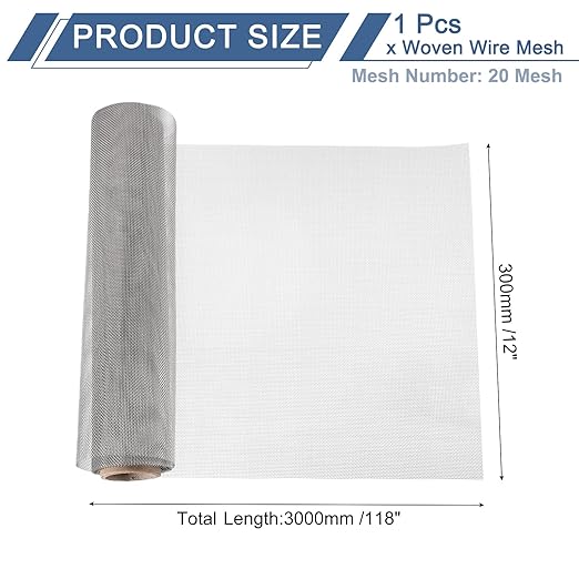 uxcell 20 Mesh 118" x 12" Woven Wire Mesh, 304 Stainless Steel Air Vent Filter Screen, Window Screen Mesh for DIY Projects Vents Cover Filtration Animals Fence