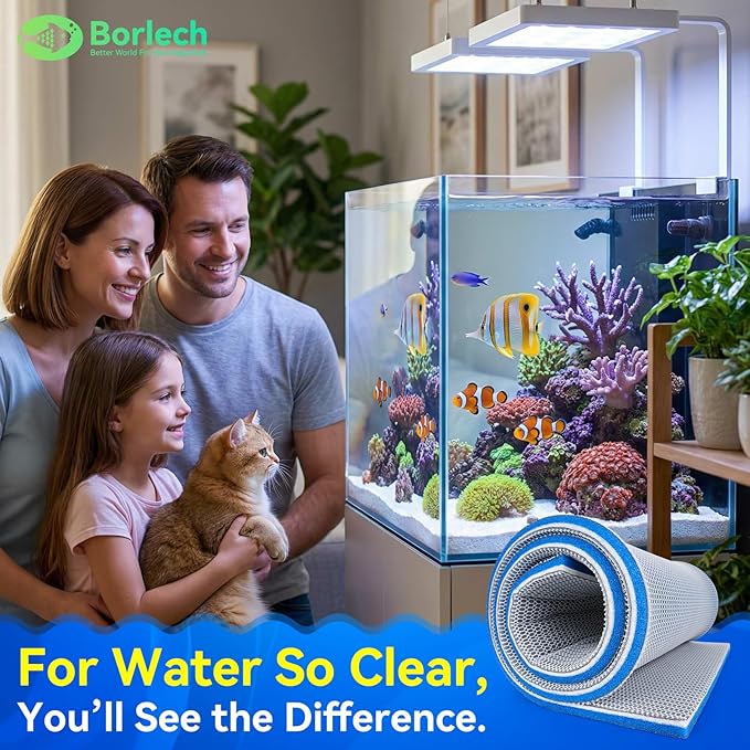 Borlech 8-Layer Fast-Acting Aquarium Filter Pad - Cut-to-Size Aquarium Floss Media for Fish Tank, Pond, Sump - Fast Water Polishing in Hours (23.62"x15.75"x0.6", 2 Pack)