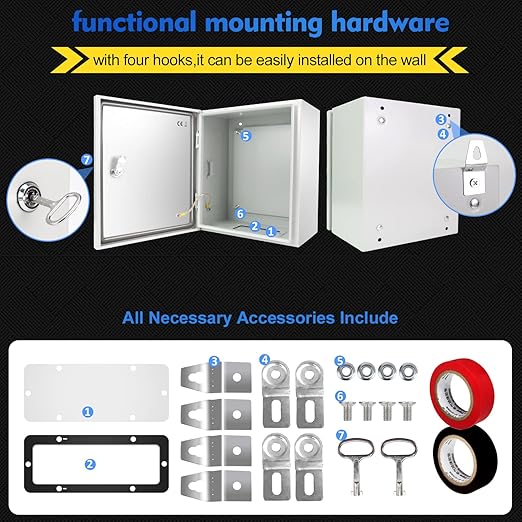 Outdoor Electrical Box, Steel Junction Box 16X16X8'', NEMA 4X Electrical Enclosure Box IP66 Waterproof & Dustproof, Universal Electrical Project Box with Lock & Mounting Plate