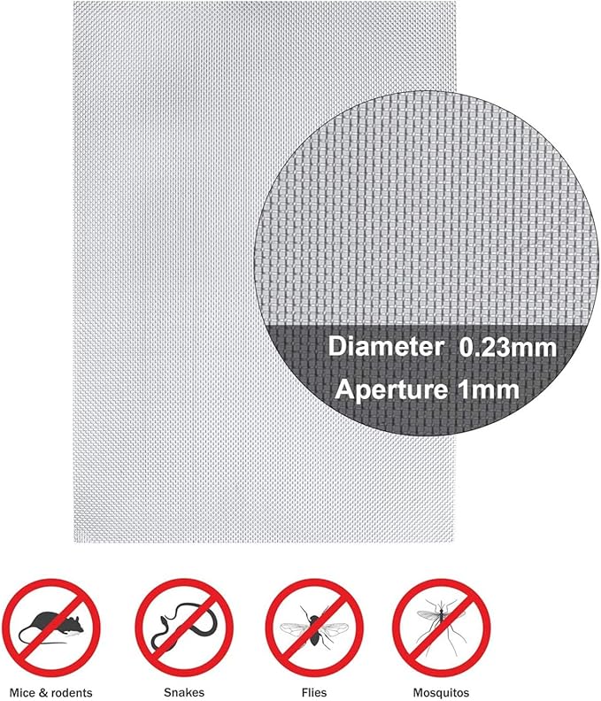 Stainless Steel Woven Wire Mesh, 304 Stainless Steel Insect Screen Mesh, 20 Mesh 120 Mesh Air Vent Mesh Metal Woven Wire Mesh for Vent, Filter, Window & Garden