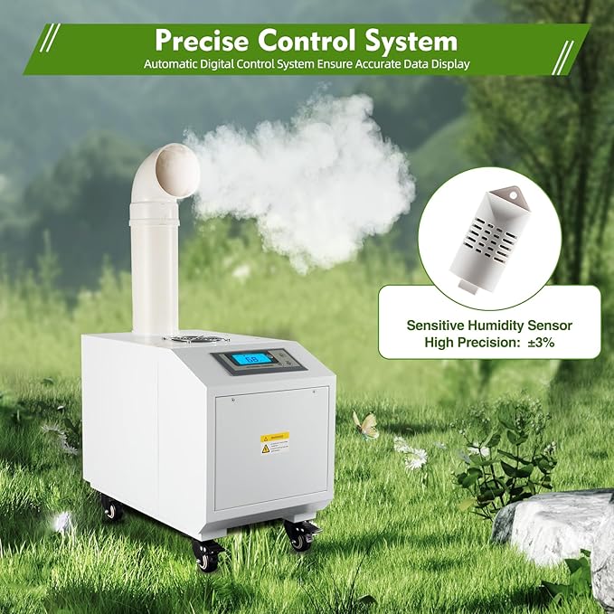 Agricultural Ultrasonic Humidifier, 110V 300W Agricultural Humidifier with 10 Atomizing Discs & 160m³/H Air Flow, Cool Mist Machine with Humidity Sensor and Water Filter for Warehouse Greenhouse