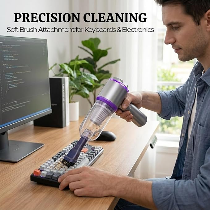 OMEO Vacuum & Air Duster 80,000RPM Super Power Mini Car Vacuum Cleaner 4-in-1 | Air Blower Gun & Air Duster & Pump | Handheld Electric Dust Blower for Home & Office – Cordless (Purple)