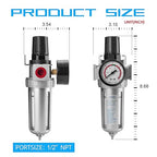 NANPU 1/2" NPT Compressed Air Filter Regulator Combo, Air Filter Pressure Regulator Gauge Kit Water Separator w/Pressure Gauge, 150PSI