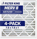 Filter King 7.5x7.5x1 Air Filter | 4-PACK | MERV 8 HVAC Pleated A/C Furnace Filters | MADE IN USA | Actual Size: 7.5 x 7.5 x .75"
