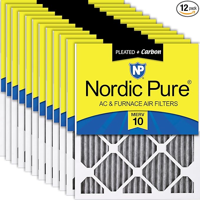 Nordic Pure 18x25x1 (Actual Size: 17 1/2 x 24 1/2 x 3/4) Furnace Air Filters MERV 10 Pleated Plus Carbon 12 Pack