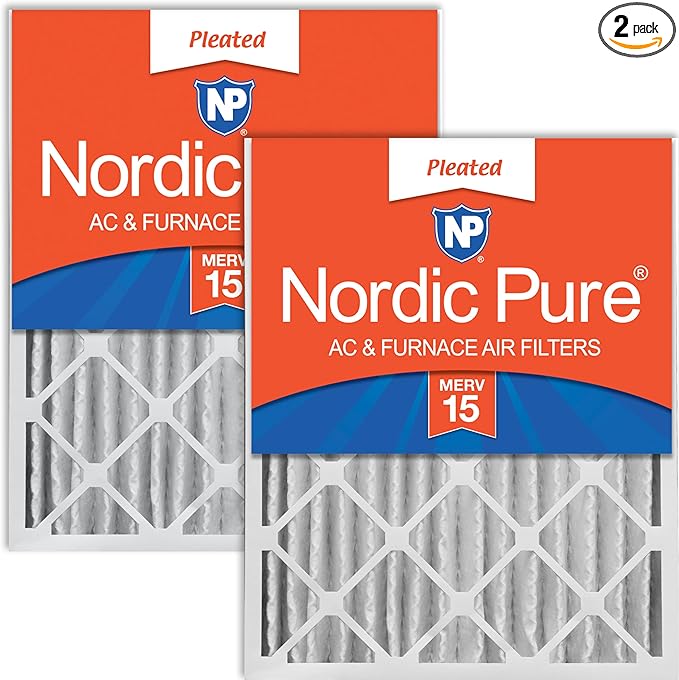 Nordic Pure 16x24x4 (Actual Size: 15 3/8 x 23 3/8 x 3 5/8) Pleated MERV 15 Air Filters 2 Pack