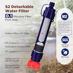 Membrane Solutions Water Filter Straw S2, NSF/ANSI 42&372&401 Certified, 4-Stage 0.1 μm Portable Water Purifier with Replaceable Filter, 5,000L Capacity for Camping, Hiking, Survival and Emergency- 1P