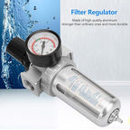 1/2" Air Filter Regulator - Air Compressor Water Trap Filter Regulator - with Mount Connection - Aluminum