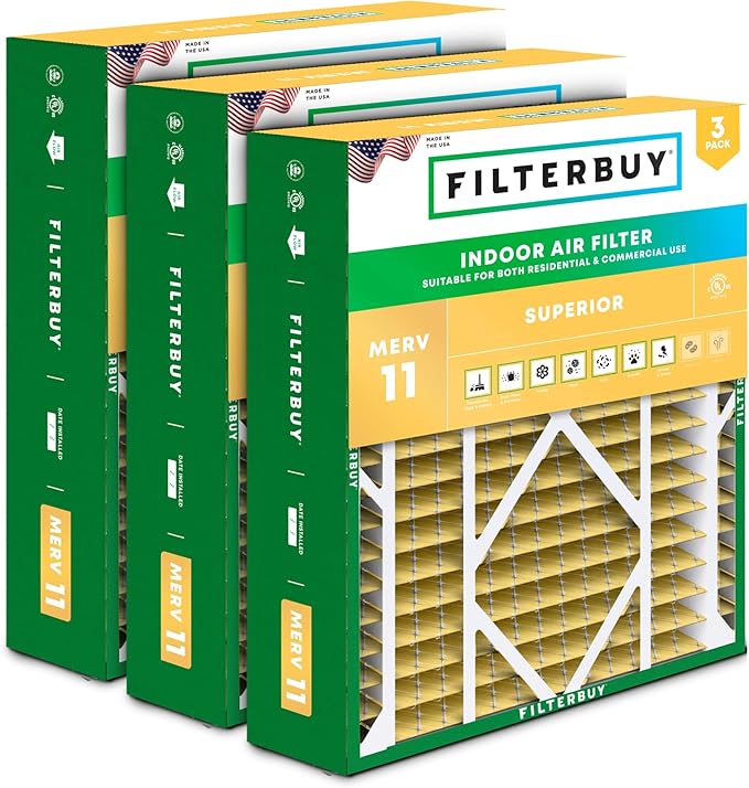 Filterbuy 20x26x5 Air Filter MERV 11 Superior Pet & Allergy Defense (3-Pack), Pleated HVAC AC Furnace Filters for Electro-Air, Lennox, White Rodgers, and More (Actual Size: 20.00 x 25.88 x 4.88)