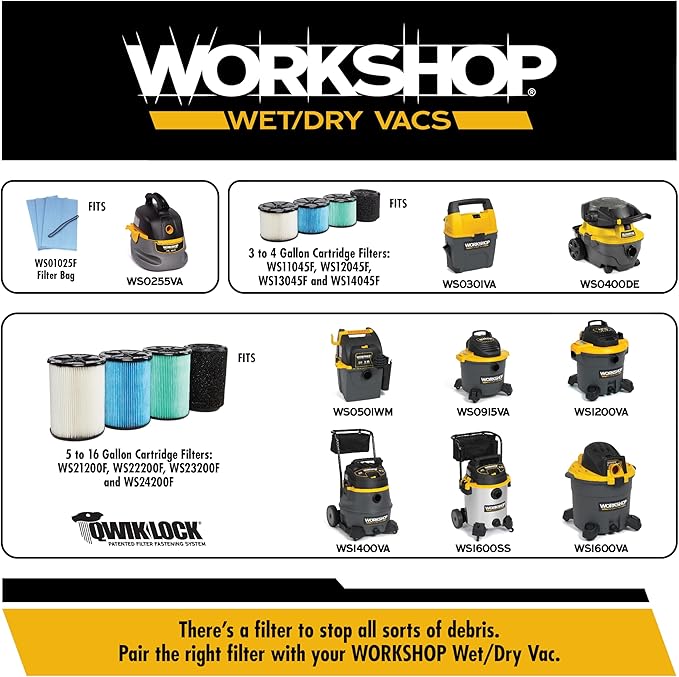 WORKSHOP Wet/Dry Vacs Vacuum Filters WS23200F HEPA Media Filter For Shop Vacuum Cleaner (Single HEPA Media Filter For Wet/Dry Vacuum Cleaner) Fits WORKSHOP 5-Gallon to 16-Gallon Shop Vacuum Cleaners